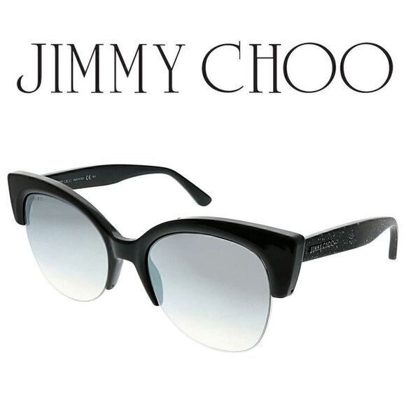 JIMMY CHOO Women's Oval 56mm Priya/S Black Glitter Sunglasses NEW WITH CASE $425